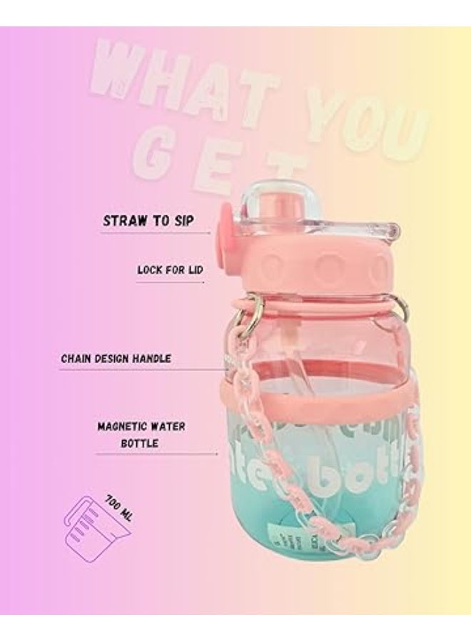 MINIIMODZ Kids Chain Design Handle Water Bottle with Straw | 700 ml water bottle Best for School, Walks & Picnics - Image 2